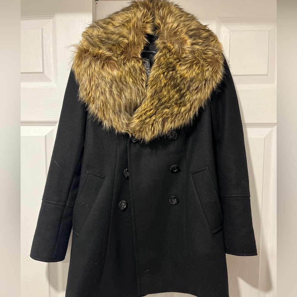 Women’s faux fur pea coat